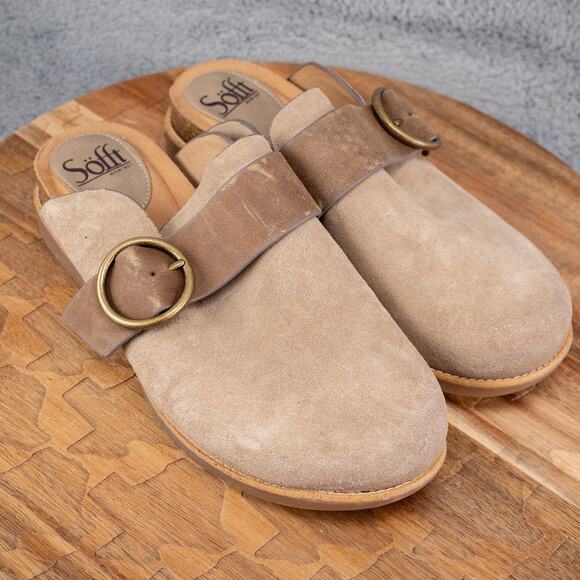 Sofft Billie Suede Clog Buckle | Tan Cushioned Cork | | Women’s Sz 8.5 M - Picture 1 of 6